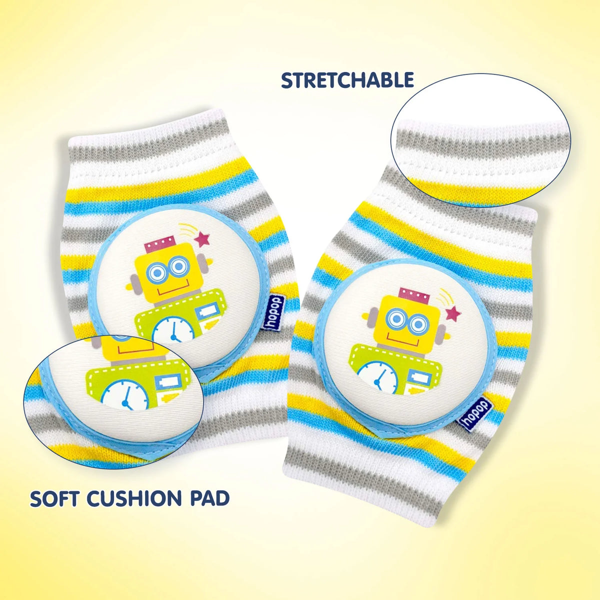 Hopop Anti-Slip Elbow & Knee Pads for Crawling Baby Free Size Multicolor