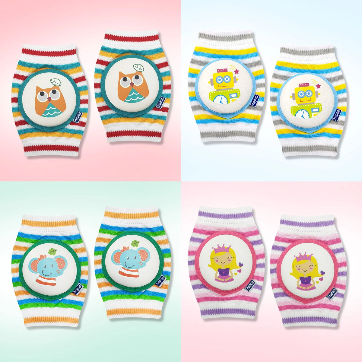 Hopop Anti-Slip Elbow & Knee Pads for Crawling Baby Free Size Multicolor
