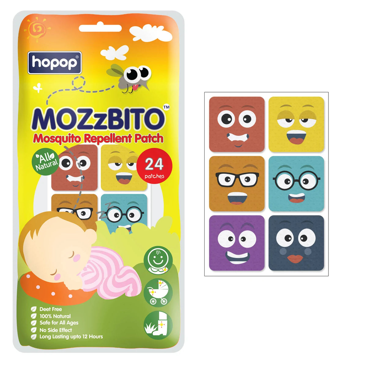 Hopop Mozzbito Natural Mosquito Repellent Patches 24 Patches – Assorted Print