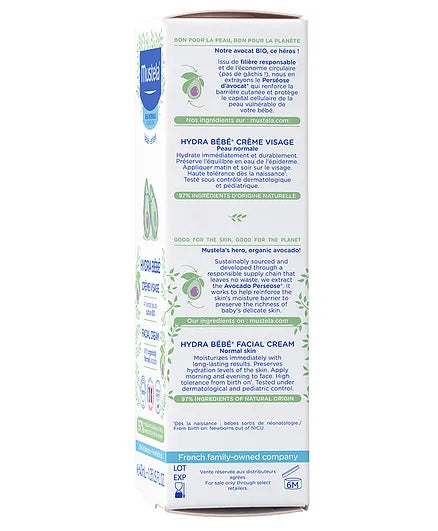 Mustela Hydra Bébé Facial Cream with Avocado 40ml – White