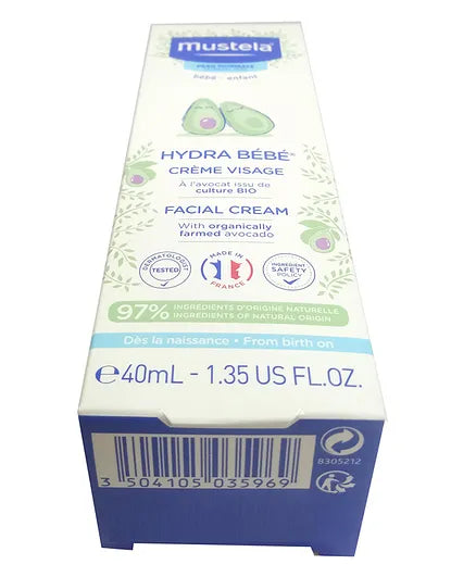 Mustela Hydra Bébé Facial Cream with Avocado 40ml – White