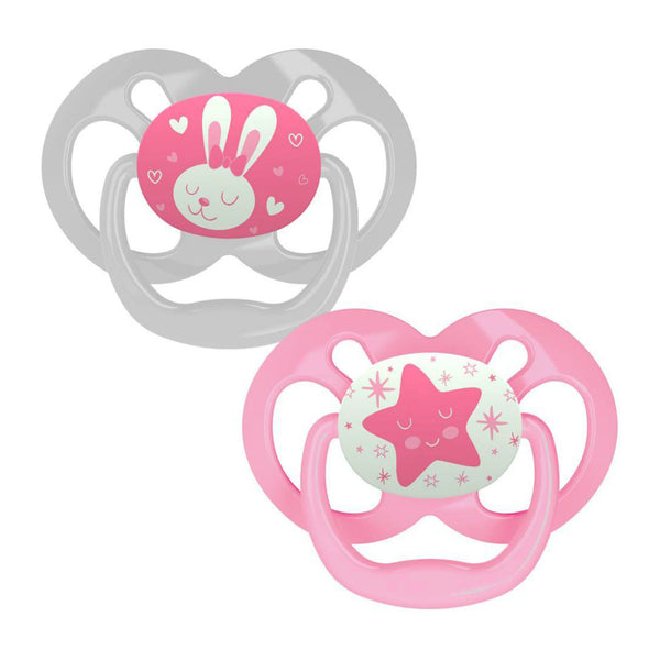 Dr Browns Pink Advantage Pacifiers (Stage 2) Glow In The Dark | Pack Of 2