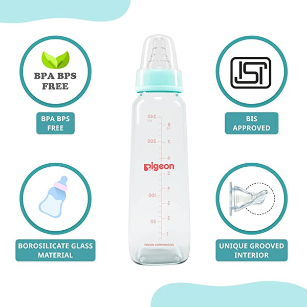 Pigeon Glass Feeding Bottle 8Oz 240Ml Blue
