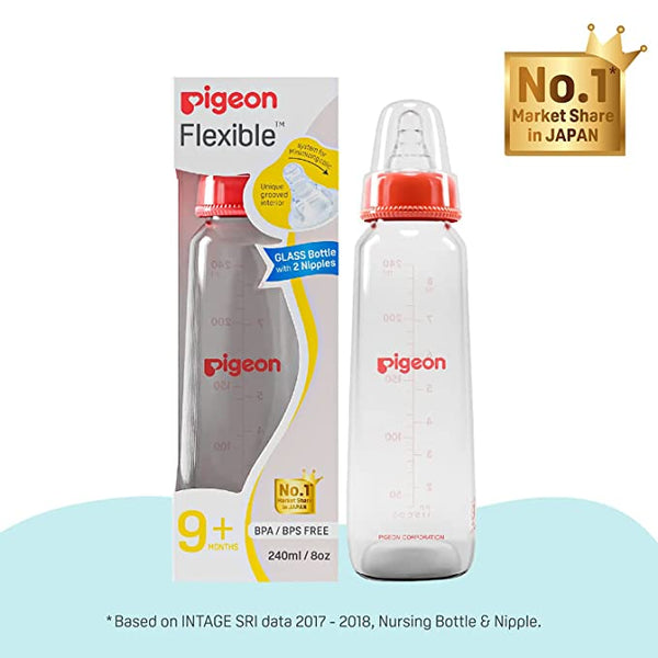 Pigeon Glass Feeding Bottle 8Oz 240Ml Red