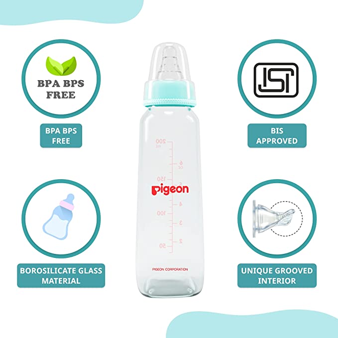 Pigeon Glass Feeding Bottle 6Oz 200Ml Blue