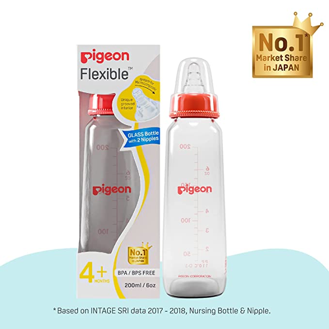 Pigeon Glass Feeding Bottle 6Oz 200Ml Red