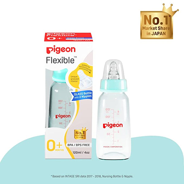 Pigeon Glass Feeding Bottle 4Oz 120Ml Blue