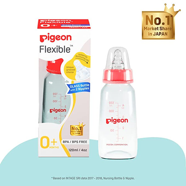 Pigeon Glass Feeding Bottle 4Oz 120Ml Red