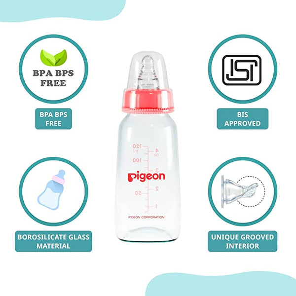 Pigeon Glass Feeding Bottle 4Oz 120Ml Red