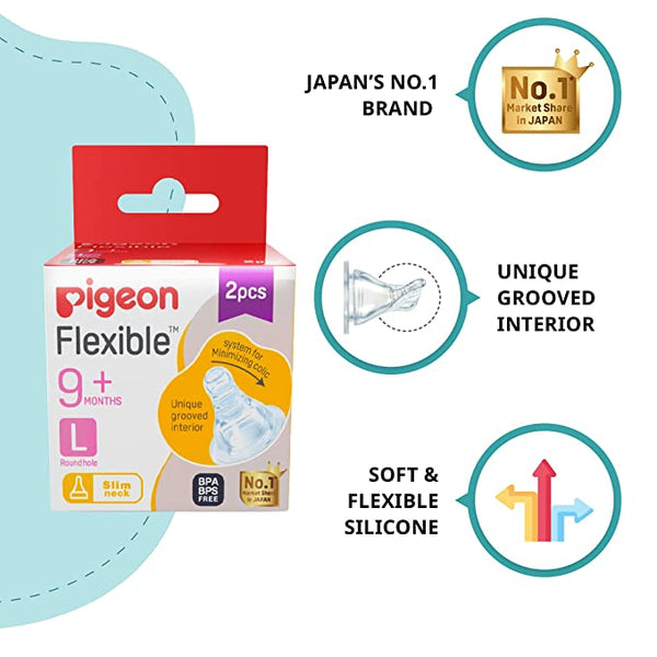 Pigeon Peristaltic Nipple 9m+ L Cut (Pack Of 2)