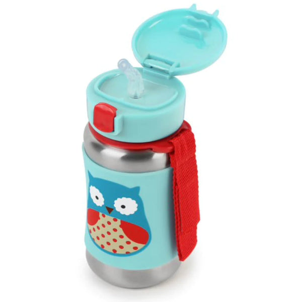 Skip Hop Zoo Stainless Steel Little Kid Straw Bottle Owl