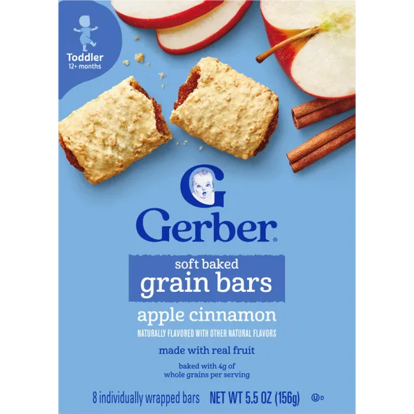 Gerber Soft Baked Grain Bars Apple Cinnamon Naturally Flavored Snack – Toddler