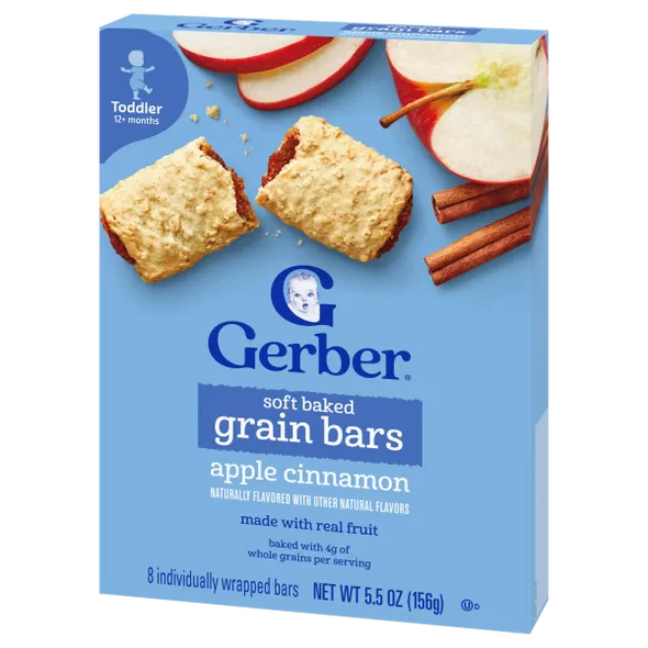 Gerber Soft Baked Grain Bars Apple Cinnamon Naturally Flavored Snack – Toddler