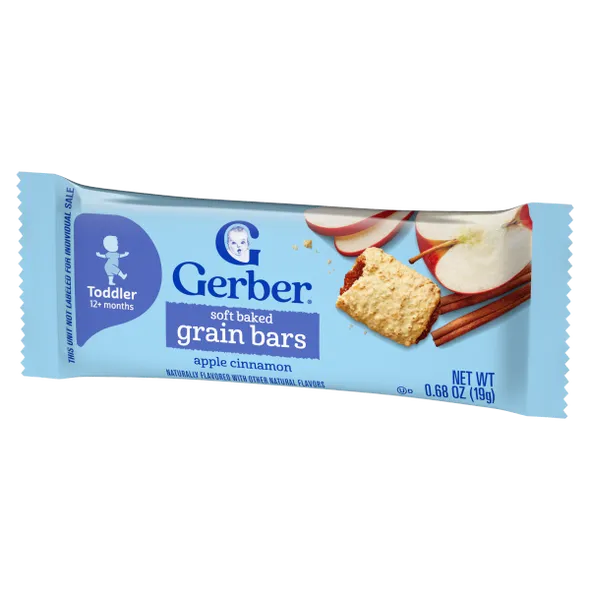 Gerber Soft Baked Grain Bars Apple Cinnamon Naturally Flavored Snack – Toddler