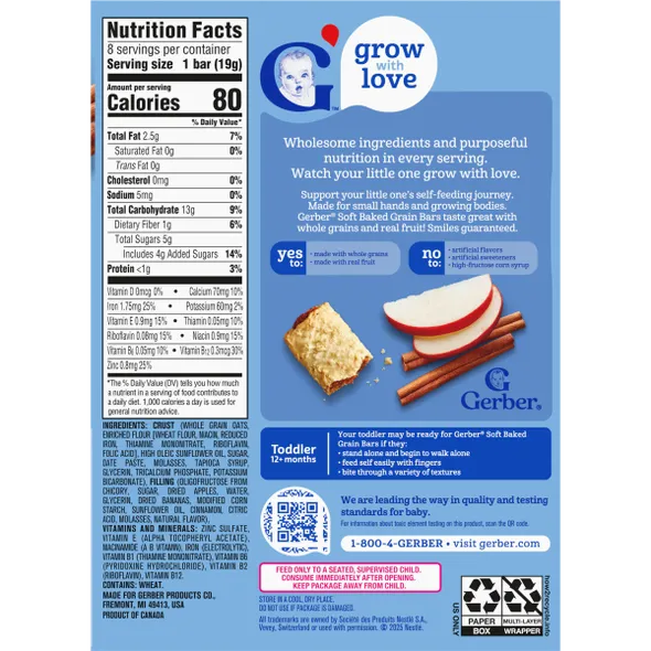 Gerber Soft Baked Grain Bars Apple Cinnamon Naturally Flavored Snack – Toddler