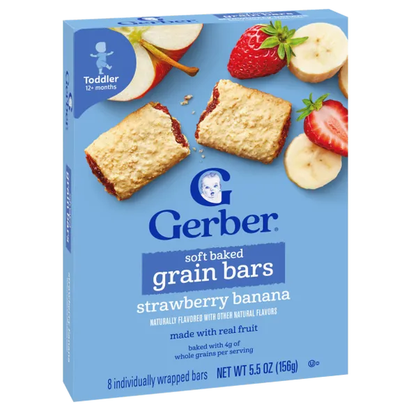 Gerber Soft Baked Grain Bars Strawberry Banana Naturally Flavored Snack – Toddler