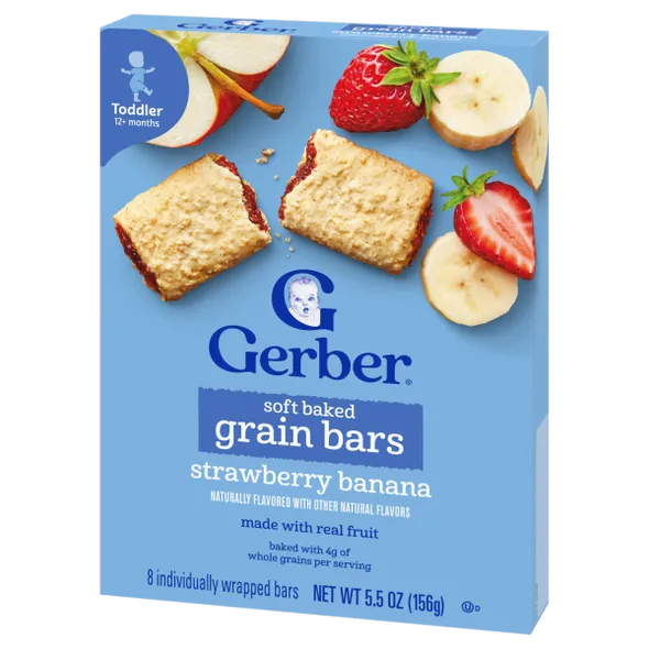 Gerber Soft Baked Grain Bars Strawberry Banana Naturally Flavored Snack – Toddler