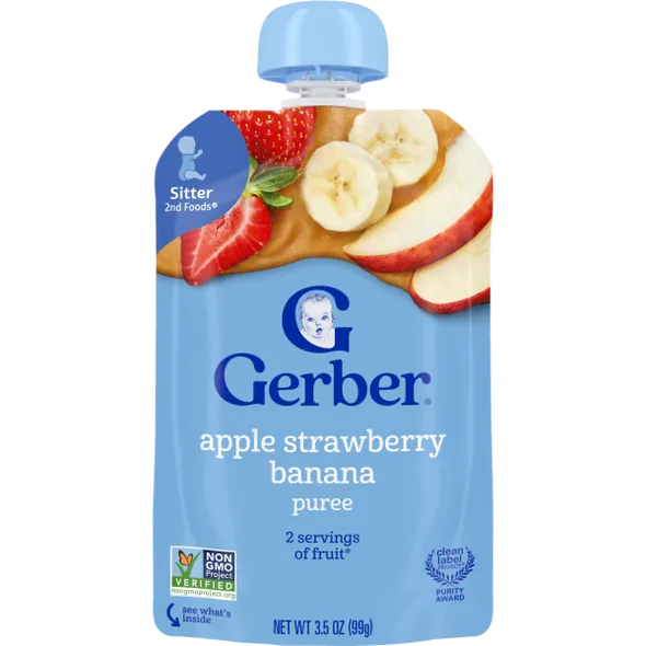 Gerber Apple Strawberry Banana Puree Baby Food Pouch – Stage 2, 3.5 oz (99g)