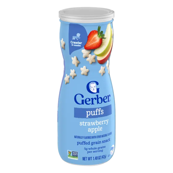 Gerber Grain & Grow Strawberry Apple Puffs Baby Snack – 8+ Months, Cereal Snack