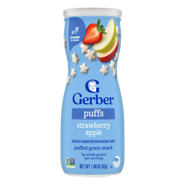 Gerber Grain & Grow Strawberry Apple Puffs Baby Snack – 8+ Months, Cereal Snack
