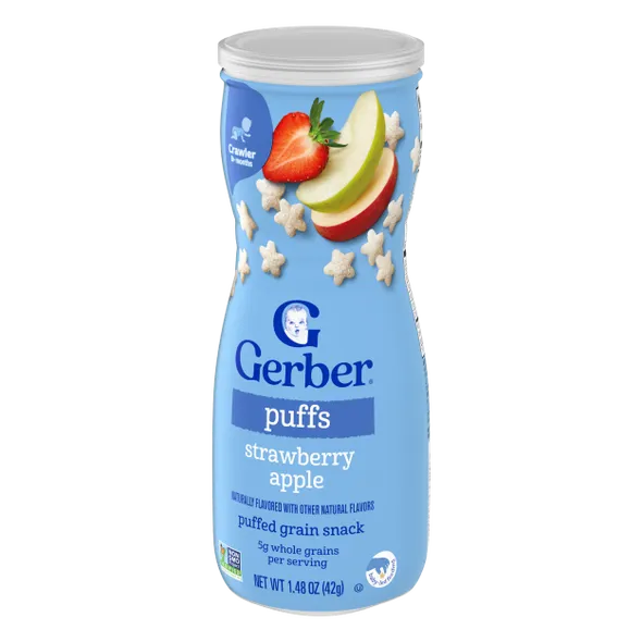 Gerber Grain & Grow Strawberry Apple Puffs Baby Snack – 8+ Months, Cereal Snack