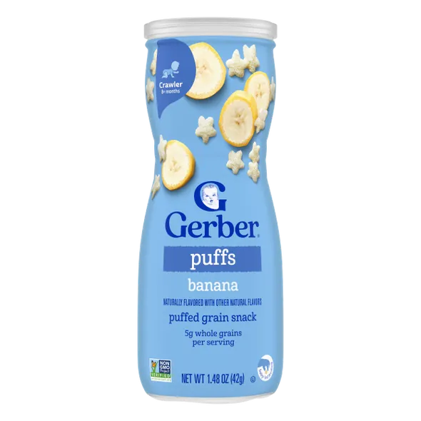 Gerber Grain & Grow Banana Puffs Baby Snack – 8+ Months, Cereal Snack