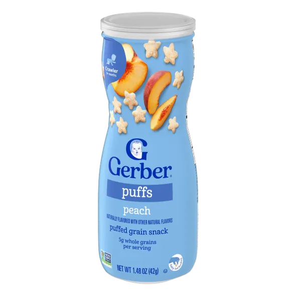 Gerber Grain & Grow Peach Puffs Baby Snack – 8+ Months, Cereal Snack