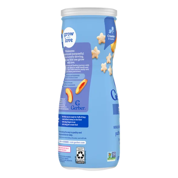 Gerber Grain & Grow Peach Puffs Baby Snack – 8+ Months, Cereal Snack