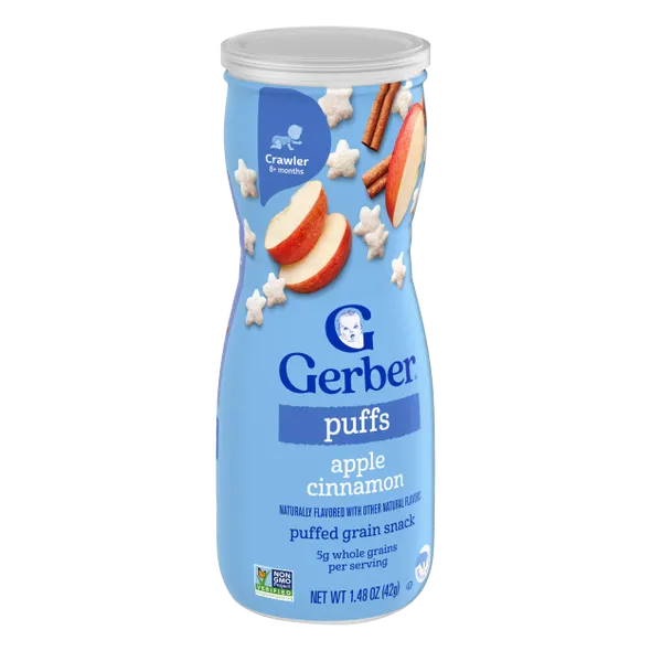 Gerber Grain & Grow Apple Cinnamon Puffs Baby Snack – 8+ Months, Cereal Snack