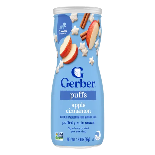 Gerber Grain & Grow Apple Cinnamon Puffs Baby Snack – 8+ Months, Cereal Snack