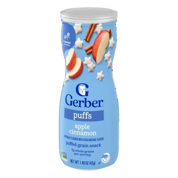 Gerber Grain & Grow Apple Cinnamon Puffs Baby Snack – 8+ Months, Cereal Snack