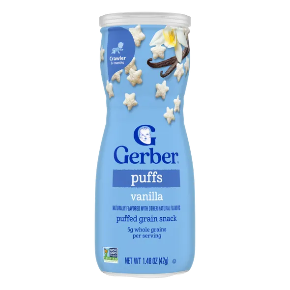 Gerber Grain & Grow Vanilla Puffs Baby Snack – 8+ Months, Cereal Snack