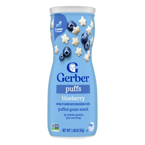 Gerber Grain & Grow Blueberry Puffs Baby Snack – 8+ Months, Cereal Snack