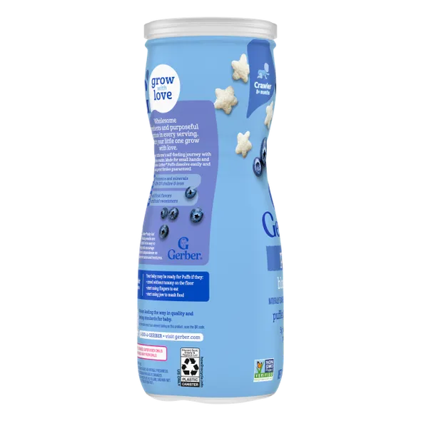 Gerber Grain & Grow Blueberry Puffs Baby Snack – 8+ Months, Cereal Snack