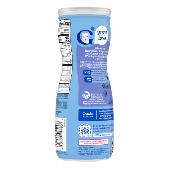 Gerber Grain & Grow Blueberry Puffs Baby Snack – 8+ Months, Cereal Snack