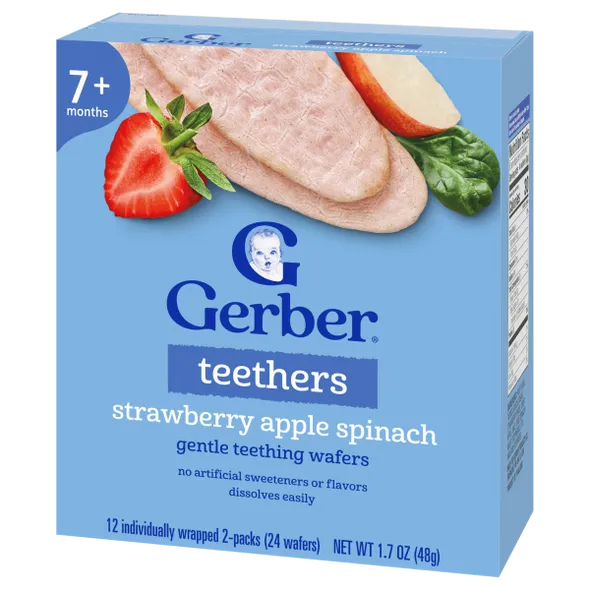 Gerber Strawberry Apple Spinach Teething Wafers Baby Snack – Crawler Stage