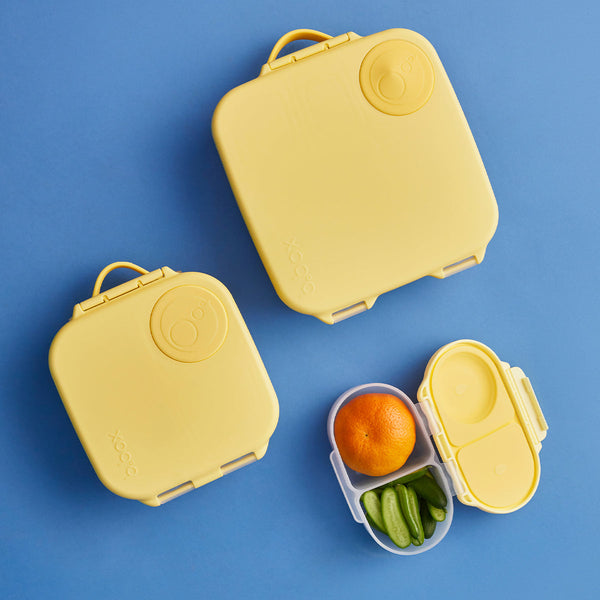 b.box Snack Box with Flexi Fruit Holder – Lemon Sherbet Yellow Grey