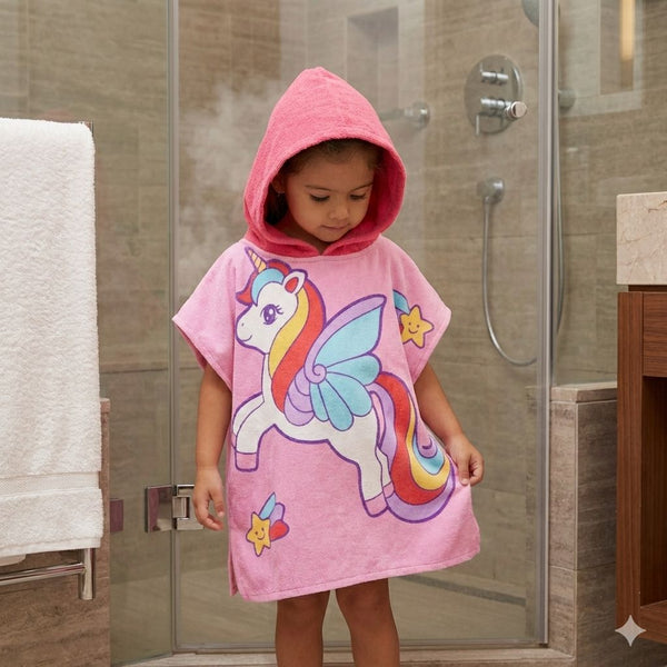 Quad Seven Magical Unicorn Hooded Towel Poncho for Kids (2–4 Years) – Soft & Absorbent Beach & Bath Robe with Sunglasses