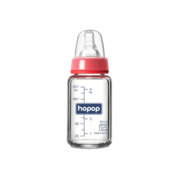 Hopop Premium Slim Neck Glass Feeding Bottle 125 ml Red