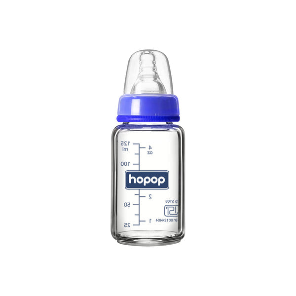 Hopop Premium Slim Neck Glass Feeding Bottle 120 ml 4 oz Blue