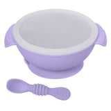 Hopop Baby Feeding Silicone Bowl & Spoon with Suction Base & Snap-On Lid 6M+ – Purple