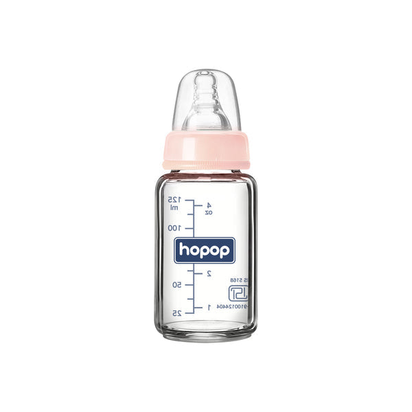 Hopop Premium Slim Neck Glass Feeding Bottle 125 ml Pink