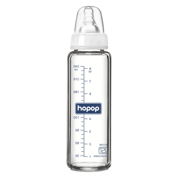 Hopop Glass Feeding Bottle Slim Neck 8Oz 240Ml (Asst Color)