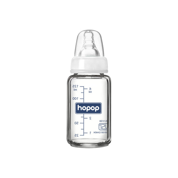 Hopop Premium Slim Neck Glass Feeding Bottle 125ml White