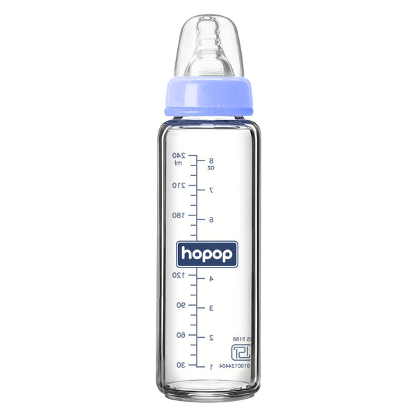 Hopop Glass Feeding Bottle Slim Neck 8Oz 240Ml (Asst Color)