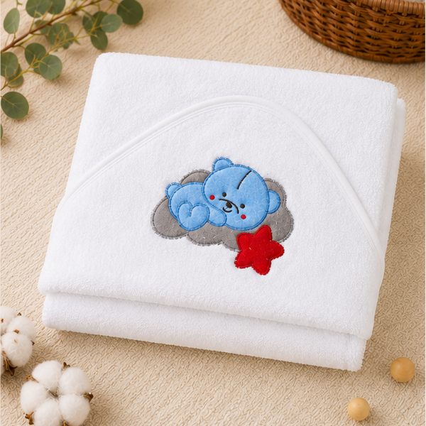 Babiano Sleeping Teddy Hooded Baby Towel – White