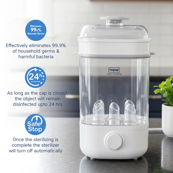 Hopop 2-in-1 Baby Bottle Steam Sterilize Compact & Travel-Friendly – White