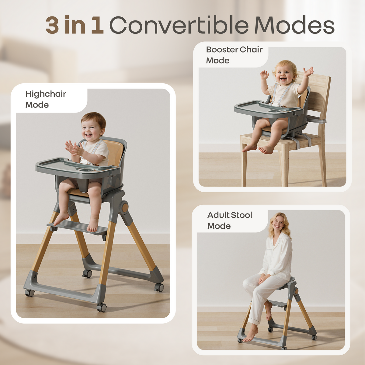 R For Rabbit 3 in 1 Walnut High Chair - Dark Grey