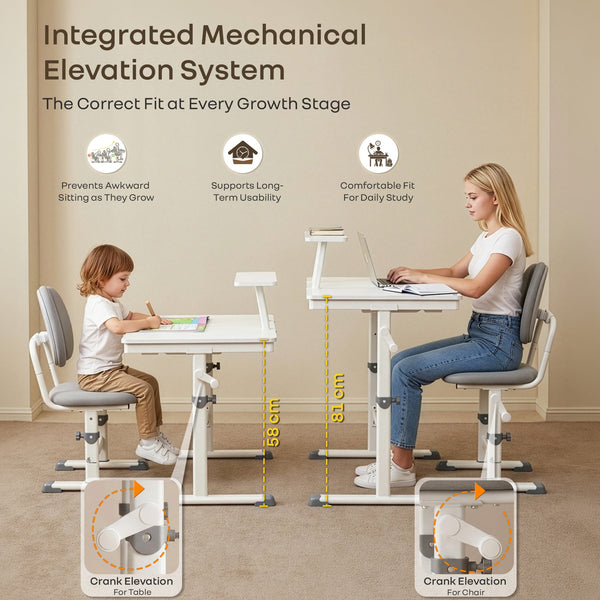 R For Rabbit Kiddie Grow Edge Kids Study Table & Chair Set 3-15 Years, Adjustable Height, Storage Drawer & Bookshelf