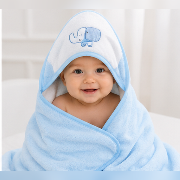 Babiano Soft & Absorbent Elephant Baby Hooded Towel – Blue
